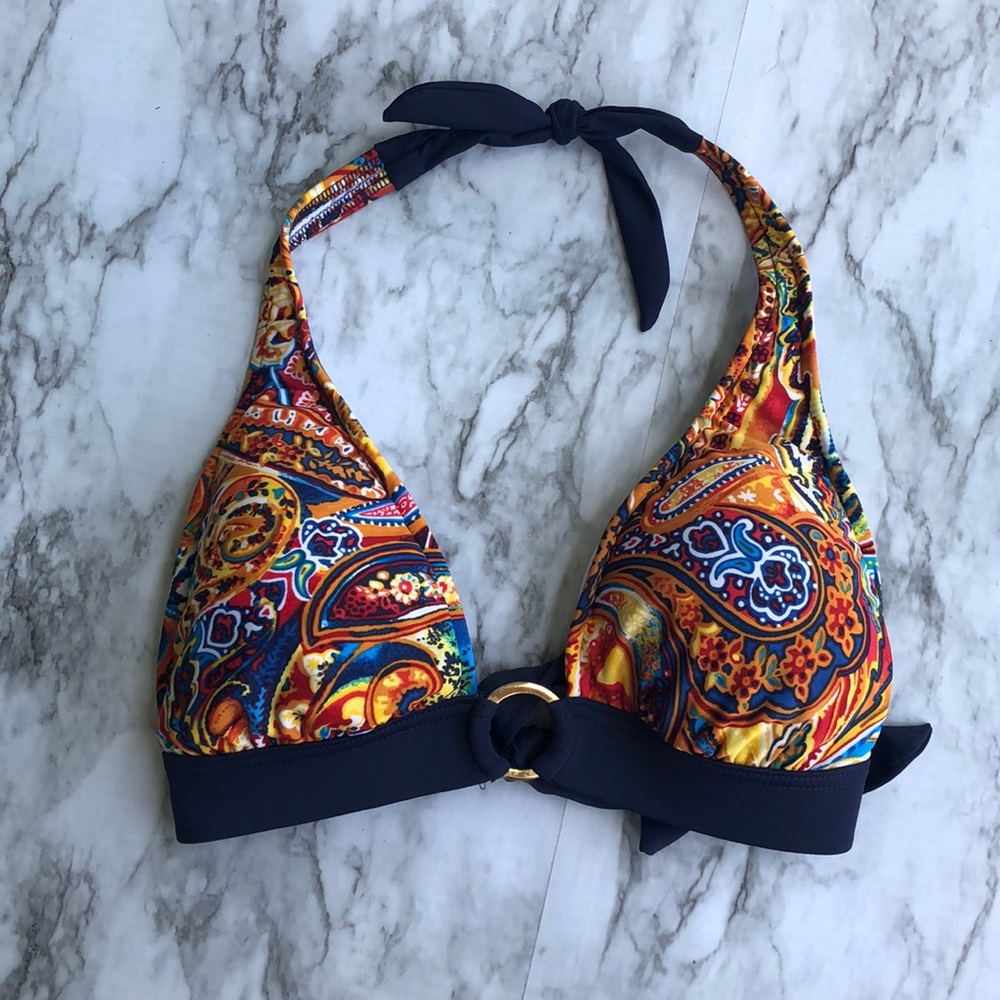 VENUS Navy Multicolor Paisley Halter Bikini Top